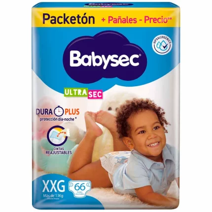 Pañales para Bebé BABYSEC UltraSec Hipoalergénico XXG Packetón 66un